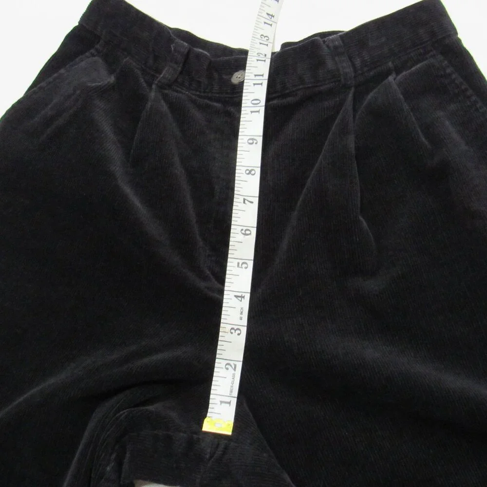 Vintage L.L.Bean Women's Black Corduroy Chino Everyday Pleated Trousers Pants - Picture 6 of 8